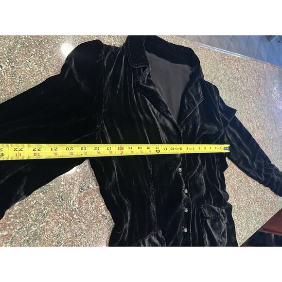 Black Velvet Long Sleeve Button Up Blazer  Jacket Shacket Womens S - Picture 9 of 11